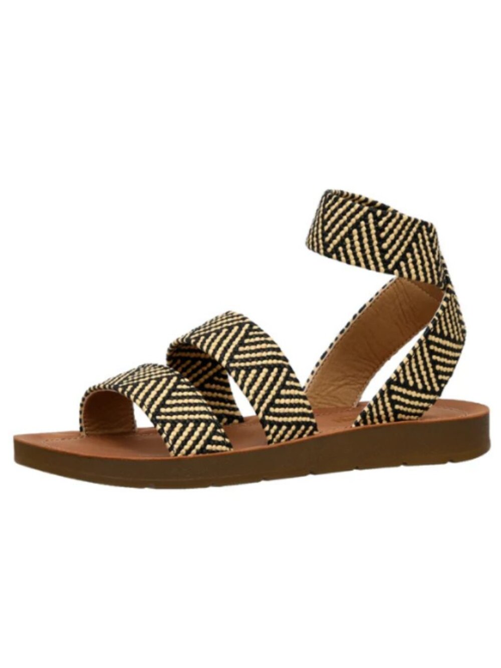 CUSHIONAIRE Indego Two Band Stretch Black Raffia Gore Sandal Size 8.5M Brand New
